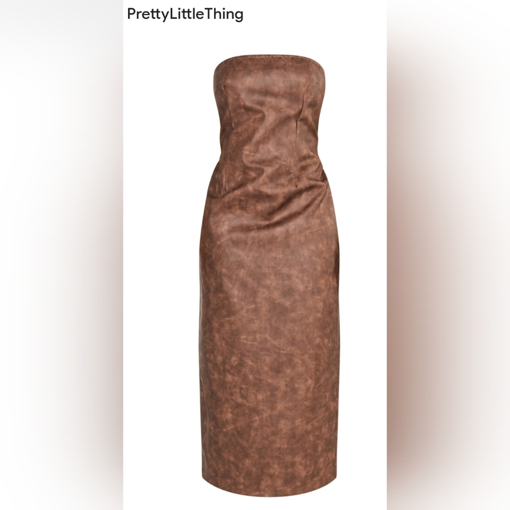 NWOT Prettylittlething Shape Brown Washed Effect Faux Leather Size 6 - Picture 7 of 14